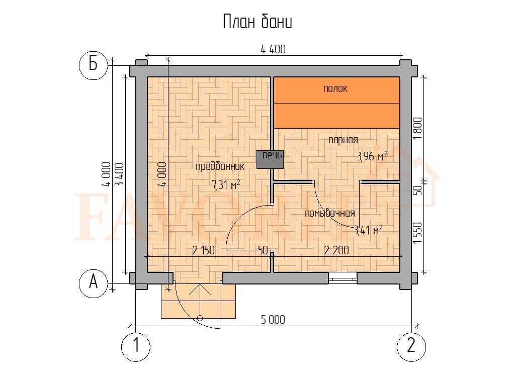 Схема бани с парилкой мойкой и предбанником 4х5