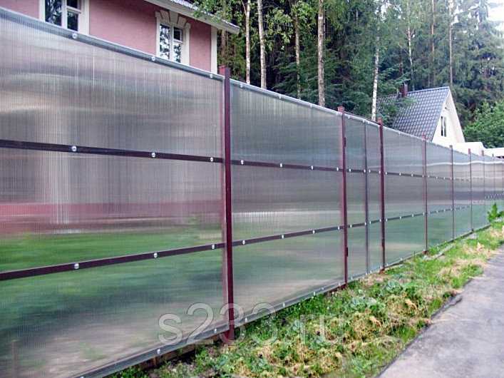 Забор из поликарбоната на металлическом каркасе, установка, особенности, фото