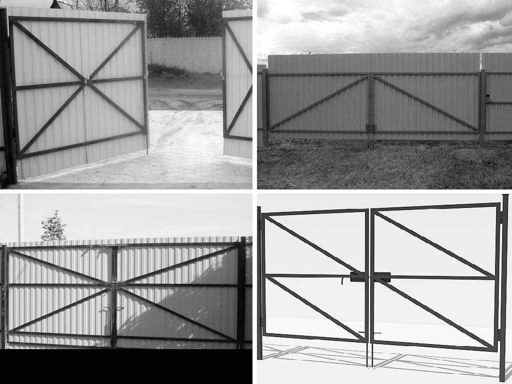 Металлические распашные ворота (41 фото): модели с калиткой из профнастила, вес утепленных моделей из металлопрофиля